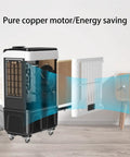 Keep It Crisp Top Tier Portable Evaporative Air Cooler Tower With 19 Gallon Water Tank showing pure copper motor and airflow in room.