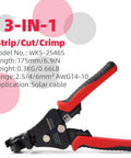 All In One 3 In 1 Adjustable Wire Stripper Tool With Automatic Solar Cable Stripper And Cutter shown with red handles