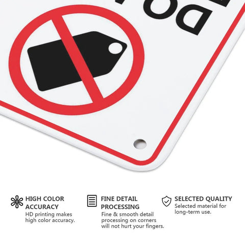 Corner view of Industrial Grade Aluminum Safety Sign 8x12 Inch No Tampering Lockout Caution Plaque with pre-drilled hole