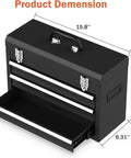 Beefy Heavy Duty 3 Drawer Metal Toolbox With Top Storage Tray And Carrying Handle Portable Steel Tool Chest Black