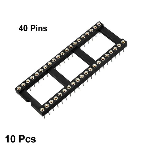 DIP IC Socket Adapter Set, 2.54mm Pitch, Dual Row 15.2mm, 40 Round Pins, 10 Pieces, black silver tone, top view