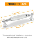 Crystal Cabinet Pulls Four Pack 4.5 Inch Overall Length With 3.75 Inch Hole Spacing Diameter 0.7 Inch Chrome Silver Glass Bar Drawer Pulls size diagram