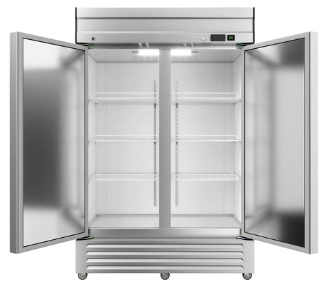 Heavy Duty Two Door Reach In Commercial Freezer 49 Cu Ft Stainless Steel Upright Deep Freeze With Eight Adjustable Shelves ETL Certified, interior view