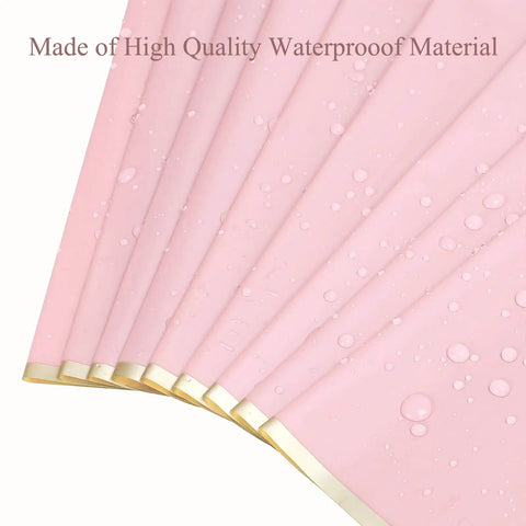 Pink Gold Edge Flower Wrapping Paper Set With 20 Sheets 22.8 By 22.8 Inches Waterproof Floral Wrap For Bouquets DIY Gift Box Packaging Florist Supplies Great For Fresh Flowers And Craft Projects, showing gold-edged waterproof paper sheets.