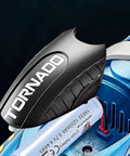 RC Boat With LED Lights For Kids Two Point Four Gigahertz Remote Control Racing Toy For Ages Eight To Twelve Perfect For Pools And Lakes Waterproof With Rechargeable Battery Dope Water Adventures For Boys And Girls close-up showing battery compartment and Tornado branding.