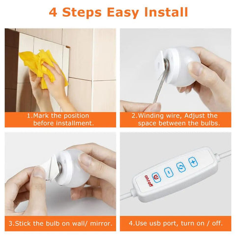 Installation guide for Hollywood Vanity Mirror Lights With 14 LED Bulbs 3 Color Temperatures And 10 Step Dimmable Brightness 3000K Warm 4000K Natural 6500K Daylight On The Go Makeup Mirror Lighting For Bathroom And Dressing Room.