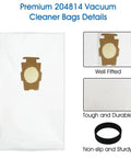Ultimate Pro Grade Vacuum Bags And Belts Replacement Set For G3 Through G12 Style F showing bag details and belt