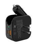Game Changer 36W Fast Charger With Straight Up Dual Usb C And Universal Usb A Ports For Phones Tablets And Earbuds Compact Wall Car Adapter showing dual port design and foldable plug.
