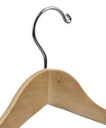 Close-up of a Natural Wooden Suit Hanger with Non Slip Bar and 360 Degree Swivel Hook for Men Heavy Duty Coat Hangers Smooth Finish