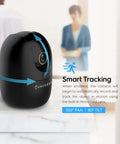 4MP WiFi Indoor Camera With Pan Tilt Zoom, Pet And Baby Monitor, Human And Pet Detection on a table with motion tracking graphics