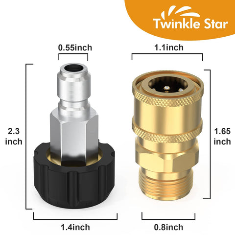 Pressure Washer Quick Connect Fittings Kit M22 14mm To Three Eighths Inch Four Piece Adapters Set Dimensions Shown