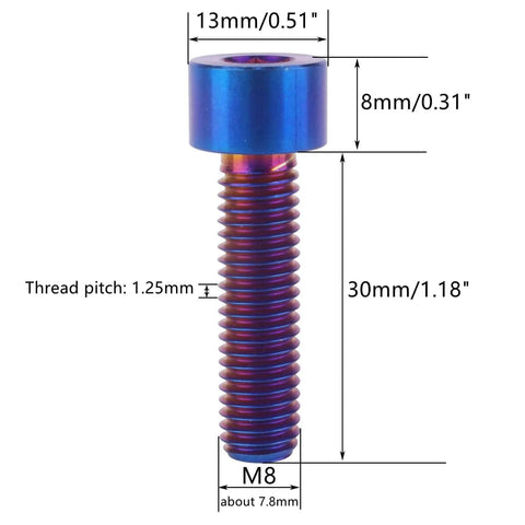 Premium Titanium M8x30 Allen Socket Head Bolt Burnt Blue Finish 6Al4V Grade 5 Titanium Alloy