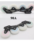 Inline Skate Wheels 76mm White Replacement Wheels for Indoor Outdoor Use with High Speed Bearings on black frame