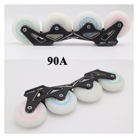 Inline Skate Wheels 76mm White Replacement Wheels for Indoor Outdoor Use with High Speed Bearings on black frame