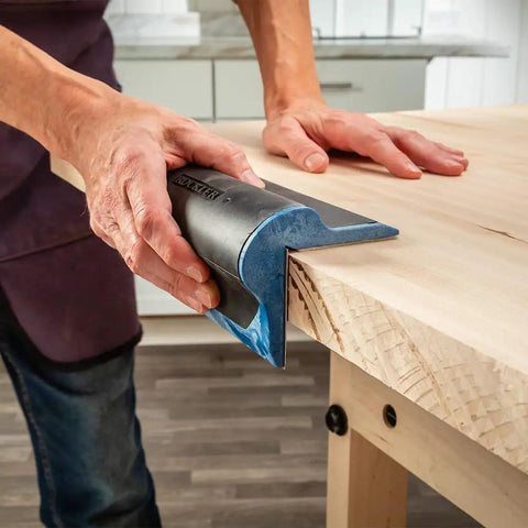 Person using PSA Sanding Block With 90 Degree Edge For Woodworking And Auto Body Finishing Hand Sander on wood edge