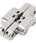 Close-up of Tiny Cross Hidden Hinges Set 4Pcs For Jewelry Boxes And Cabinets 1.7 Inch Zinc Alloy 180 Degree Invisible Cross Hinges