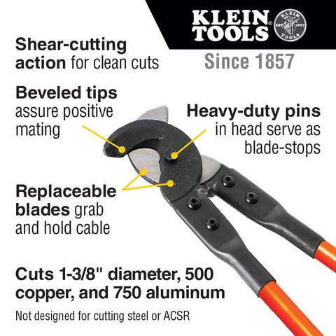Beefy 25 Inch Cable Cutter For One And Three Eighths Inch Diameter Copper And Aluminum Wire With Replaceable Hook Jaw Blades