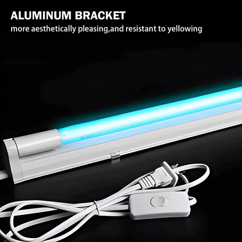 Powerful 6W UVC sanitizer lamp with aluminum bracket and corded plug, ozone free 253.7 nanometer, 110V home cleaner.