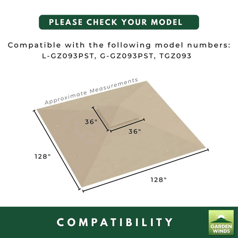 Diagram of Durable 350 Denier Beige Replacement Canopy Top for Summer Veranda 10 x 10 Gazebo Models L-GZ093PST G-GZ093PST TGZ093.