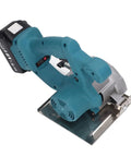 Pro Grade 18V Cordless Circular Saw Delivers Kickass Torque And Lightning Fast 11800 RPM Cuts Slices Hardwood With Ease Using A Rock Solid 4 Inch Blade Adjustable Bevel And Boss Level Handle, close-up view with battery.