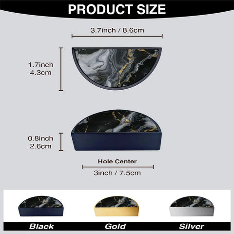 Black White Gold Fluid Art Cabinet Pulls Pack 3 Inch Center Semicircle Drawer Handles with marble pattern and dimensions