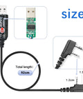 FTDI USB Programming Cable For Ham Radio With Original FTDI Chip showing length and detailed plug views