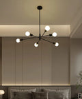 Six Light Black Orbital Style Chandelier For Dining Room And Living Spaces, Dope Mid Century Modern Ceiling Fixture, 26 Inch Diameter