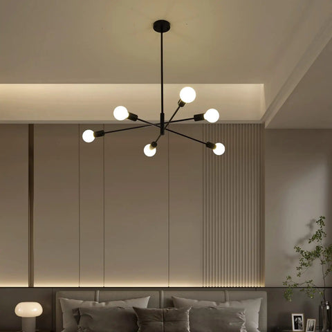 Six Light Black Orbital Style Chandelier For Dining Room And Living Spaces, Dope Mid Century Modern Ceiling Fixture, 26 Inch Diameter