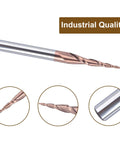 SpeTool 4-piece tapered ball-nose end mill set, 1/4" shank, 0.5mm tip diameter, copper flutes for CNC engraving.