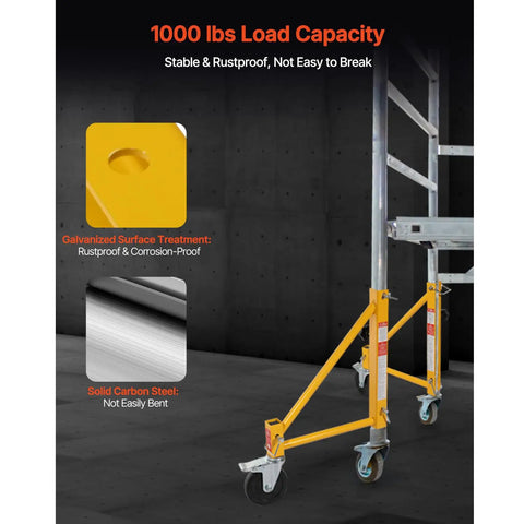 Rolls Like Butter 4 Pack Baker Style Scaffold Outriggers With Heavy Duty Swivel Casters 1000 Lbs Capacity Solid Carbon Steel Scaffold Wheels Galvanized close-up of wheel and frame detailing