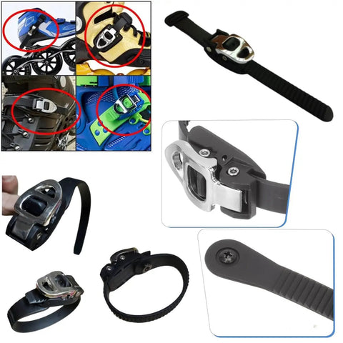 2 Set Inline Skate Straps With Adjustable Buckle, Universal Replacement Latches and Mount Screws Nuts Kit, black strap close-up