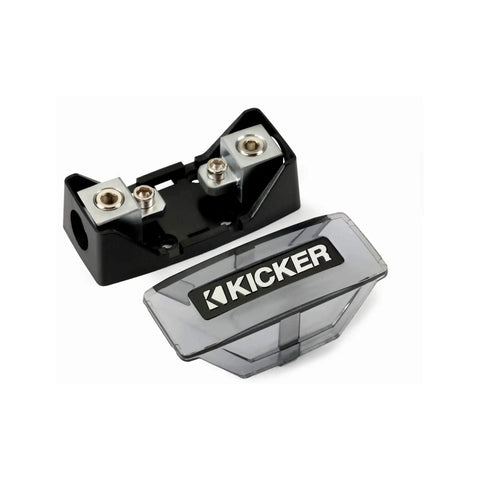 46FHS FHA Fuse Holder Single AFS For Car Audio Hookups With Versa Gauge Connection Points, view of open unit with cover beside it
