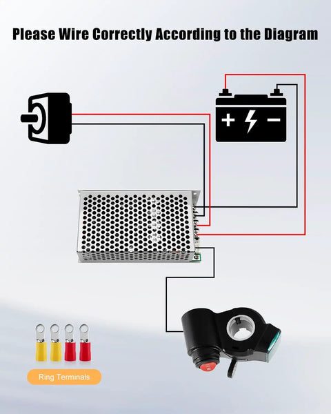 DC Motor Speed Controller With Thumb Throttle For 10 To 50V Systems, 60A Peak, Forward And Reverse, Real Time Voltage Display, Built In Cooling Fan, Fuse Protection, Ideal For DIY Motors, Bikes, Scooters, Robots