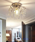 Small Crystal Chandelier Flush Mount Modern Mini Ceiling Light Fixture for hallway entryway with chrome and K9 crystal sparkle finish