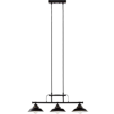 Kitchen Island Pendant Light Three Light Industrial Ceiling Fixture With Metal Shades Matte Black Finish frontal view
