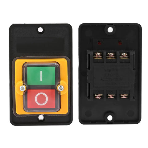 Drill Press Push Button Switch AC 220V 380V On Off Start Stop Motor Control 10A Single Phase with green and red buttons.