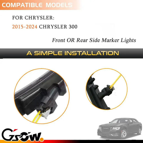 2 Pack LED Side Marker Light Kit Wires For Chrysler 300 2015 Through 2024 Black Front And Rear Bumper Connector Replace OEM