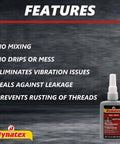 Red High-Strength Threadlocker For Large Fasteners Permanent Lock Anaerobic Formula That Withstands Vibration And Solvents