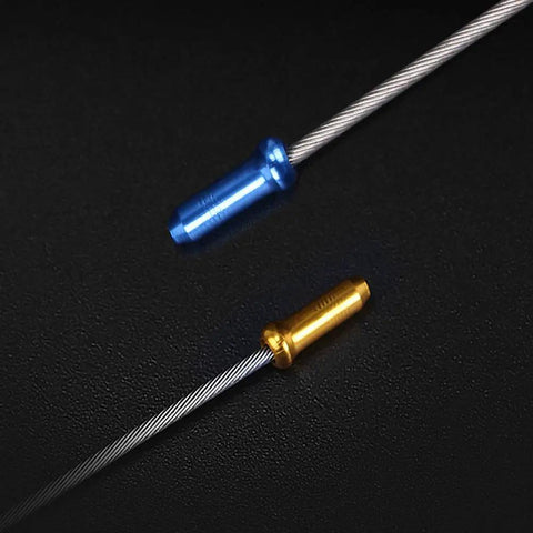 Colorful 100 Piece Bike Brake Cable End Caps Crimps Set For Road And Mountain Bikes Assorted Colors Including Black Green Blue Red Purple Gold Silver Durable Cable End Tips For Quick Adjustments And Repairs, blue and gold aluminum caps on brake cables