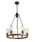 Farmhouse Wagon Wheel Chandelier Eight Light Rustic Round Metal Fixture for Dining Room with Weathered Wood Look