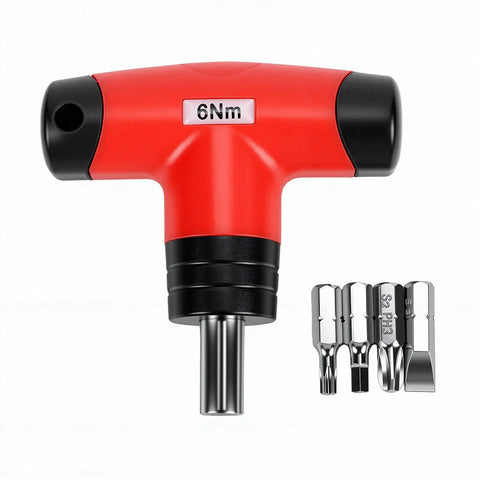 Pissente T Handle Preset Torque Wrench 6Nm Ratchet Screwdriver with four precision bits for delicate fastening tasks.