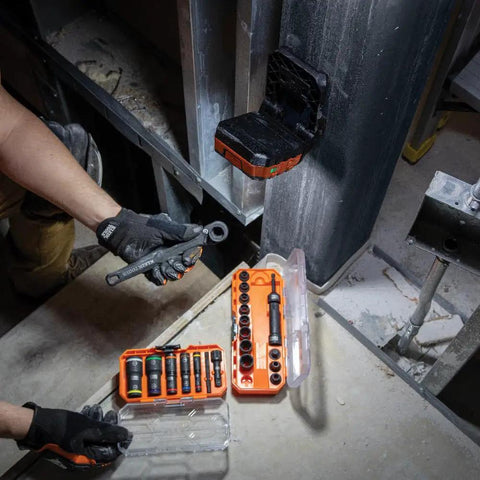 Rechargeable LED Work Light With 1000 Lumens, Magnetic Mount, 360 Degree Rotation, Kickstand, installed on jobsite