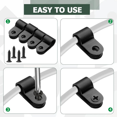 100 Pack 1/4 Inch R Type Cable Clamps Nylon P Type Wire Clips with Screws Included for Quick Mounting Tutorial