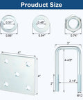 Two Piece Square U Bolt Kit For Boat Trailer Axle Leaf Springs Heavy Duty U Bolts with detailed product dimensions.