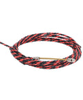 Pro Grade Fish Tape Wire Threader for Electricians, Flexible Spring Cable Puller Tool for Conduit Wiring, Manual Threading Device with Bright Color for Easy Visibility, Includes Gloves and Ties, Durable Steel Construction coiled red and black steel wire puller