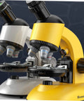 Kid Friendly Microscope Kit With High Definition Magnifier And LED Light featuring yellow and white microscopes on display