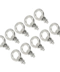 Heavy Duty Stainless Steel Eye Bolts With Nuts Washers For Lifting Hanging Top Shelf Threading Kit Includes 10 Pieces arranged in a row.