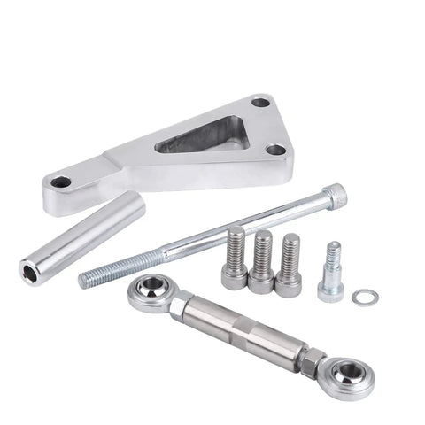 Chevy SBC 350 Polished Aluminum Alternator Bracket Kit With Short Water Pump Mount Upper Passenger Side Bolt On includes components