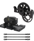 1 By 10 Scale RC Crawler Transmission Kit Beefed Up With Thirty Percent Overdrive Gearbox And Three Driveshafts For Axial SCX10 II Element Enduro DIY LCG Chassis Black showing aluminum housing and steel driveshafts