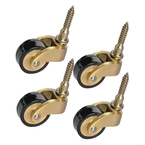 Solid Brass Furniture Casters, Hella Heavy Duty Smooth Rolling Wheels With Threaded Stems, set of four with black wheels.